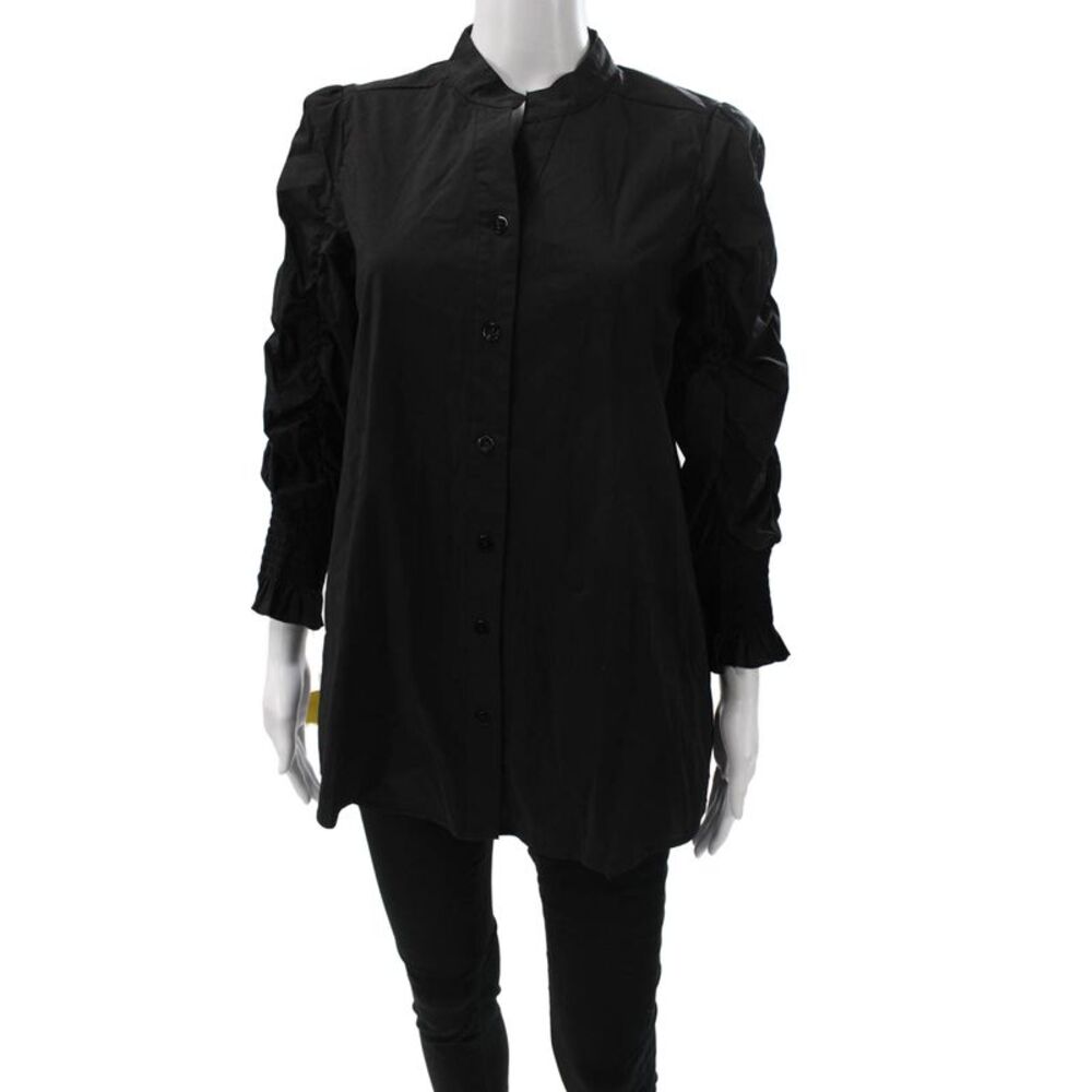 Noen Womens Tunic Blouse Black Collared Long Sleeve Cotton Size S